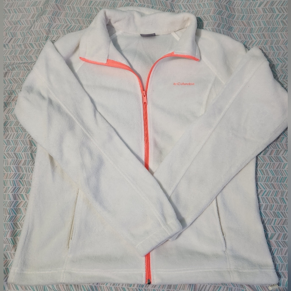 Columbia White Fleece Jacket with Coral Accents